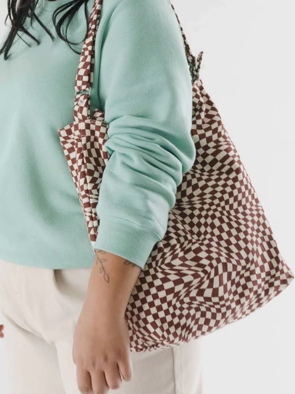 Baggu Horizontal Duck Bag - maroon trippy checker print